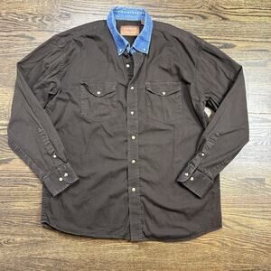 Forge Work Wear Shirt Mens XXL Brown Button Up Western Contrast Collar Pockets